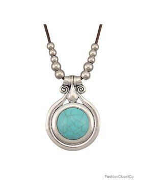 Boho Long Leather Necklace Large Chunky Pendant Choker Women Hippie Jewelry